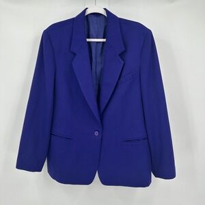 Womens Old Money Minimalist Wool Blazer Sz L Cobalt Blue Tailored Preppy Classic
